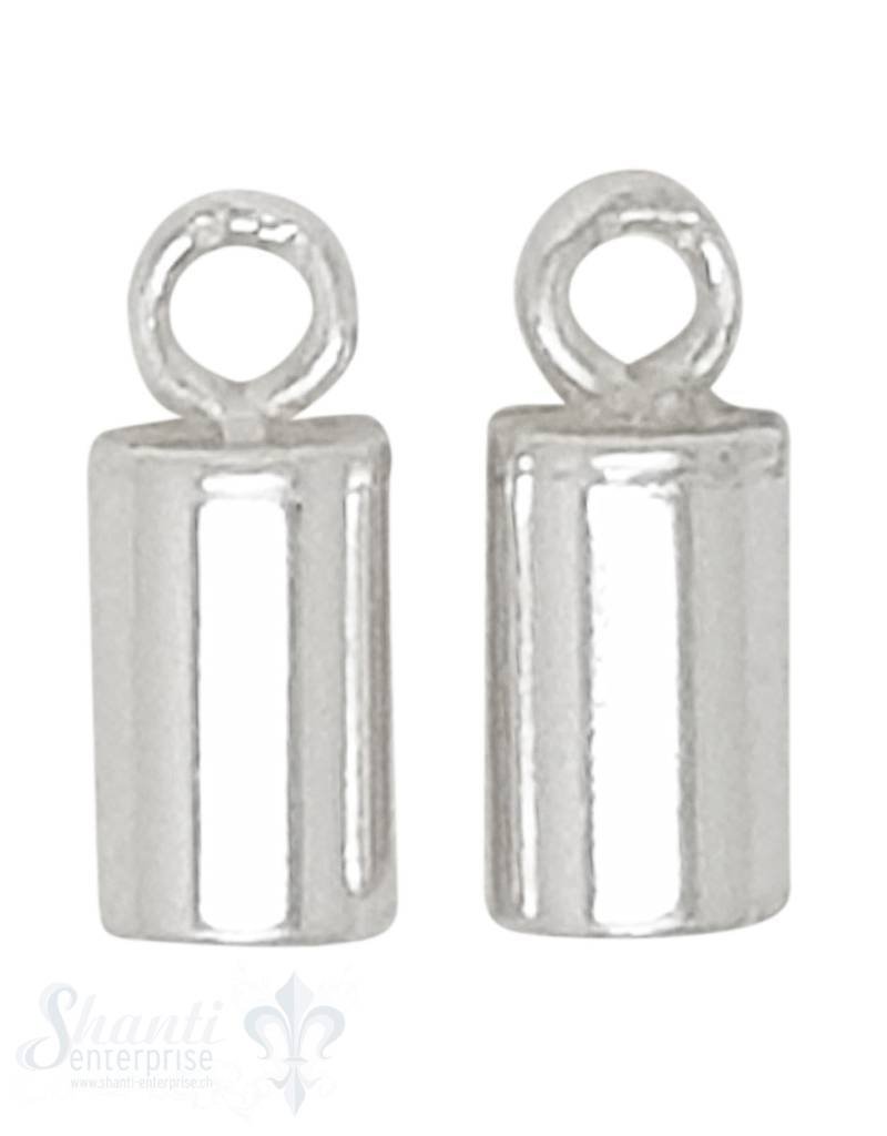Lederkappe Silber rund 7,5 x 4,5 mm ID 3 mm fixe Oese ID 1.3 mm poliert 1Pack = 10 Stk. ca. 6 gr. - Shanti Enterprise AG