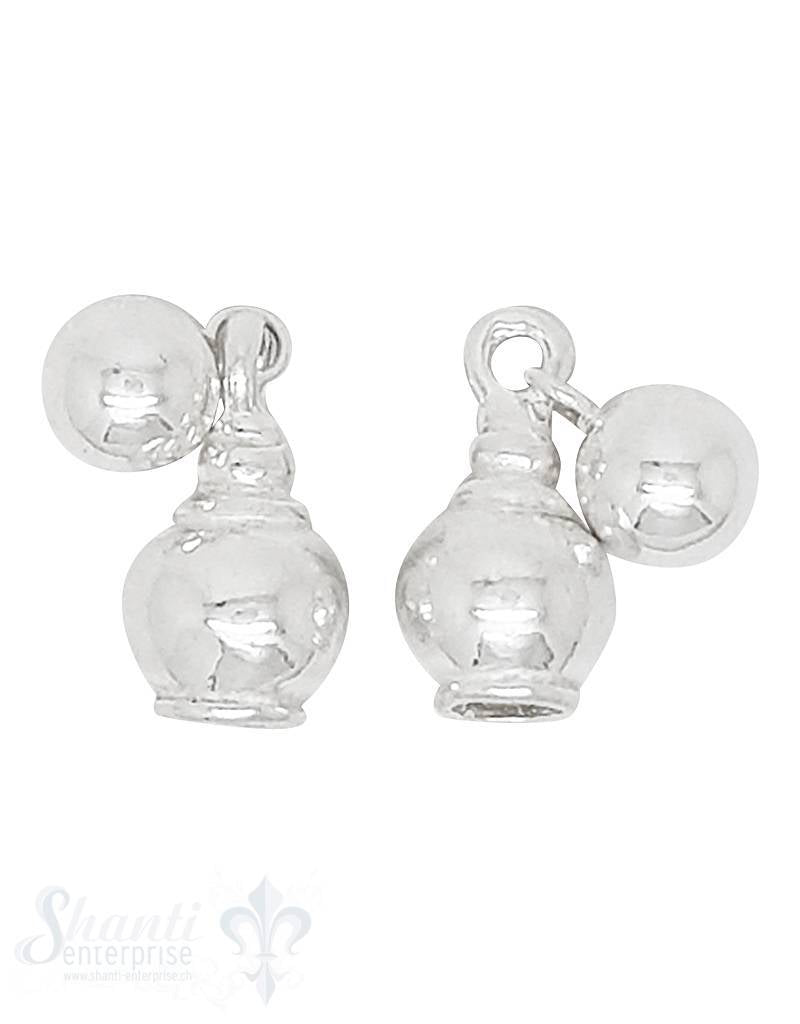 Lederkappe Silber rund 9x7 mm ID 3.4 mm mit Kugel - Anhänger 1Pack = 4 Stk. ca. 7 gr. - Shanti Enterprise AG