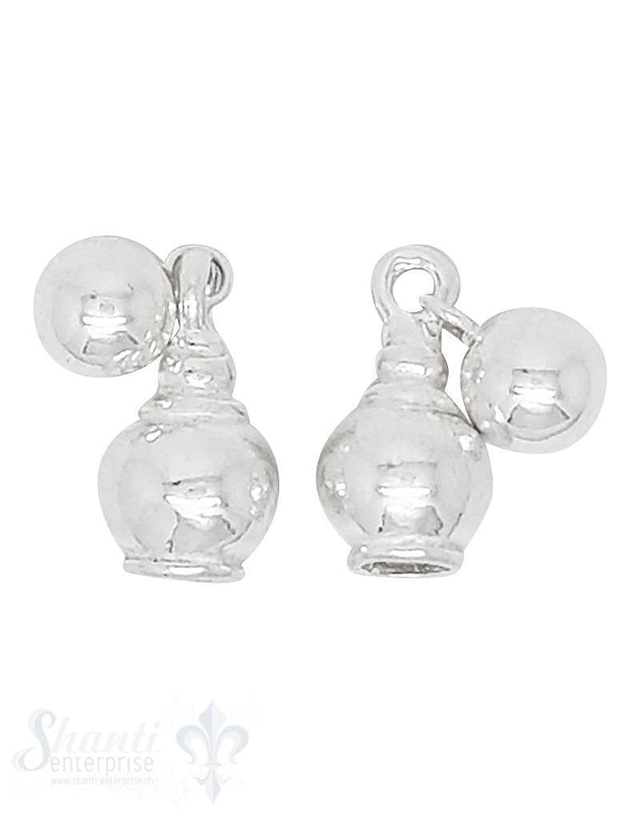 Lederkappe Silber rund 9x7 mm ID 3.4 mm mit Kugel - Anhänger 1Pack = 4 Stk. ca. 7 gr. - Shanti Enterprise AG