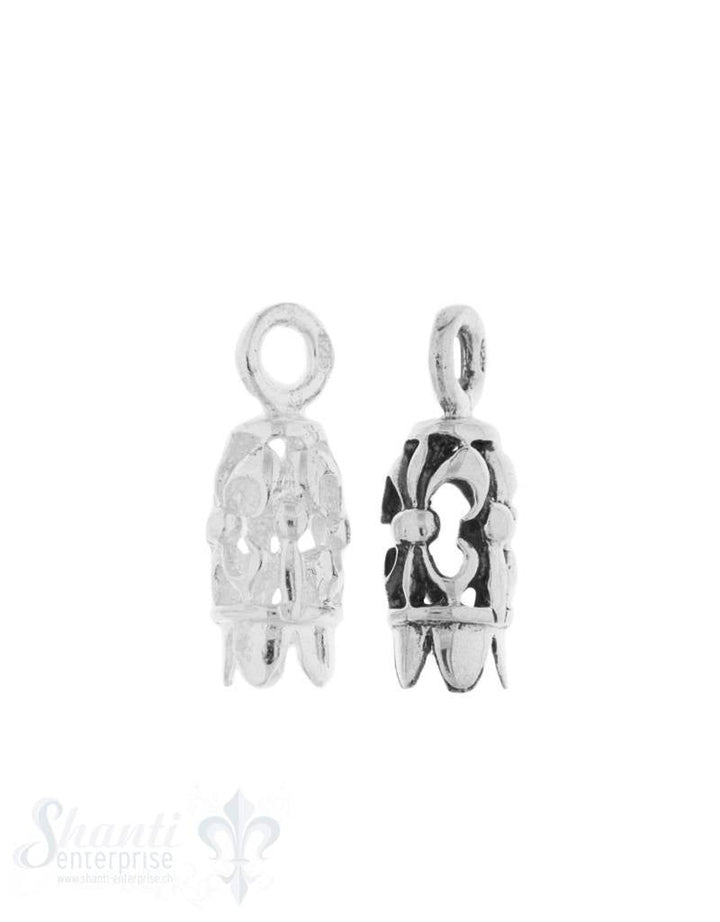 Lederkappe Silber rund Lilie 14x7 mm iD 4.6 mm Öse iD 2.7 mm - Shanti Enterprise AG