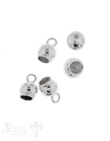 Lederkappe Silber rund poliert ID 3,8 mm mit fixer Öse Loch 2 mm 1Pack = 5 Stk. ca. 5 gr,