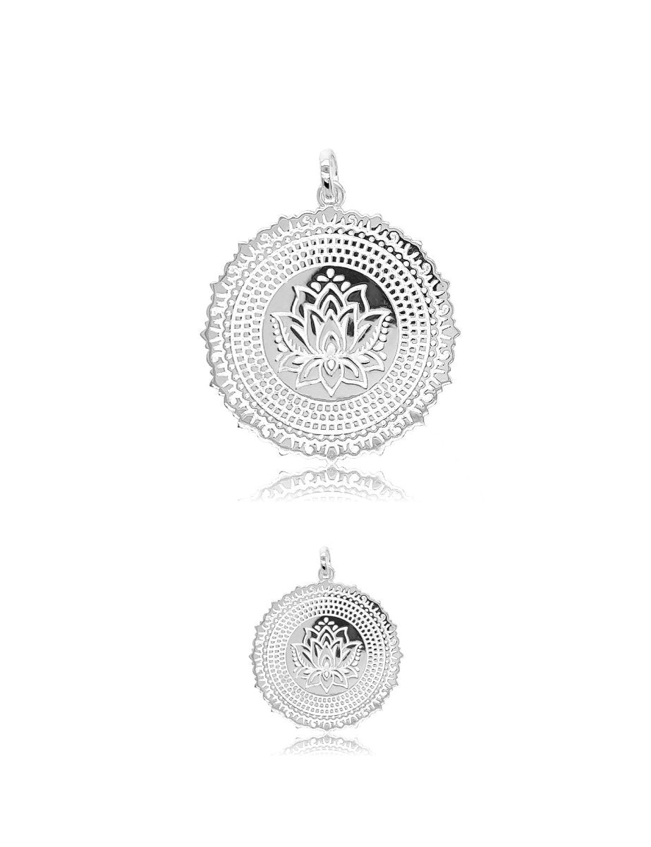 Lotusblume Amulett verziert Rand leicht gezackt Öse oval ID 5×3 mm Silber 925 - Shanti Enterprise AG