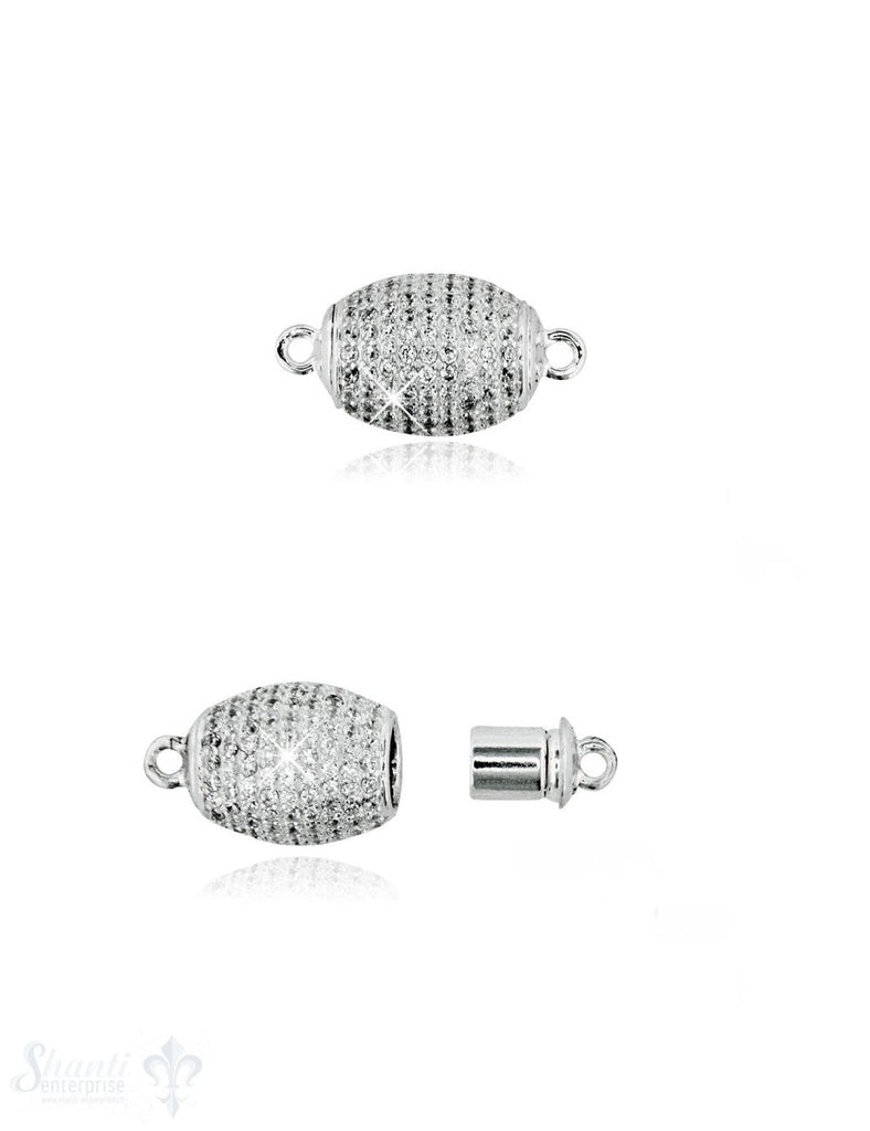 Magnetschloss Silber oval mit Zirkonia weiss 14x10 mm - Shanti Enterprise AG