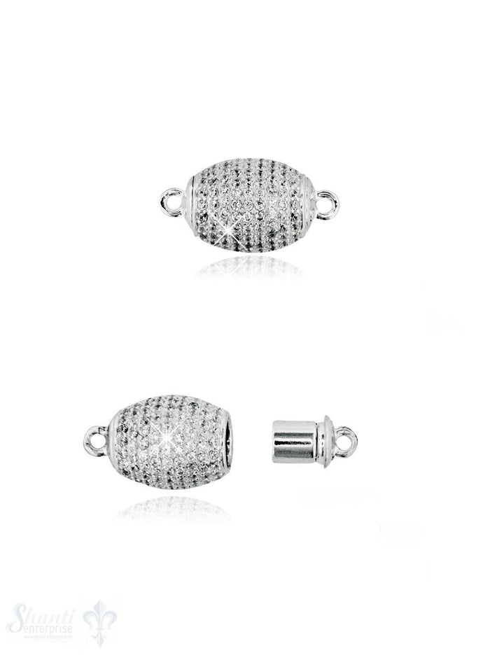 Magnetschloss Silber oval mit Zirkonia weiss 14x10 mm - Shanti Enterprise AG