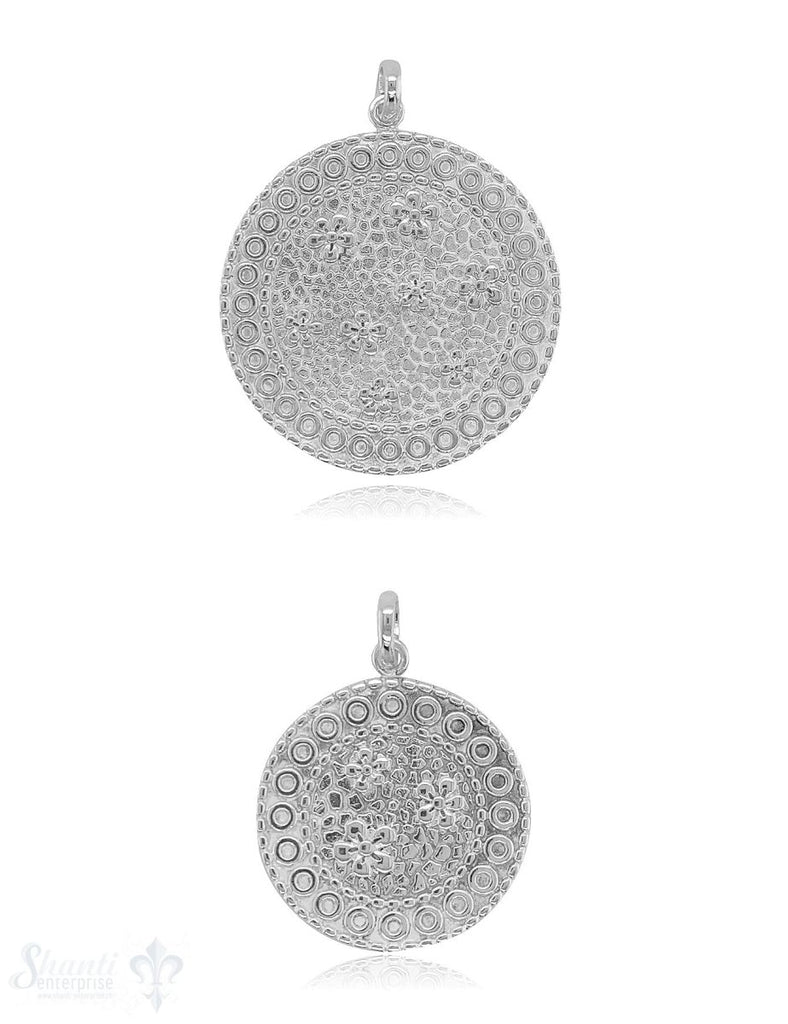 Medaillon Anhänger Silber mit Blumenmuster 2 div. Muster mit Öse - Shanti Enterprise AG