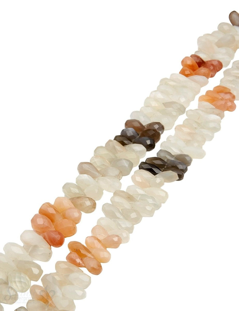 Mondstein Strang multicolor facettiert Briolette AA blockcolor weiss-peach-grau-braun unreg 36 cm lang - Shanti Enterprise AG