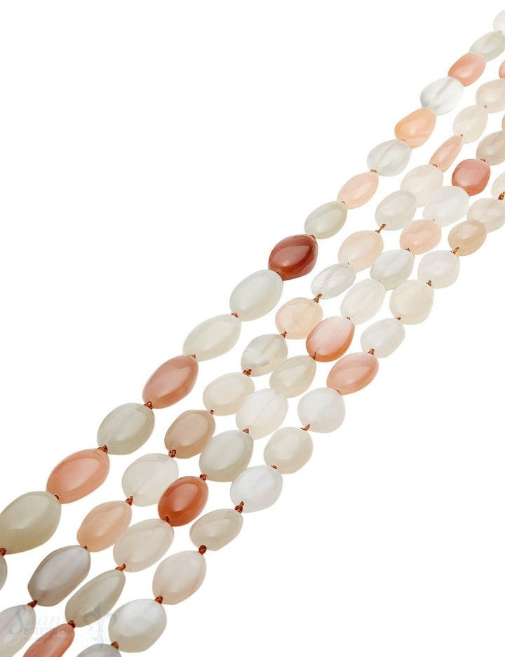 Mondstein Strang multicolor Oval Laufkette AA weiss-apricot-zimt-hellgrau unregelmässig geknüpft - Shanti Enterprise AG