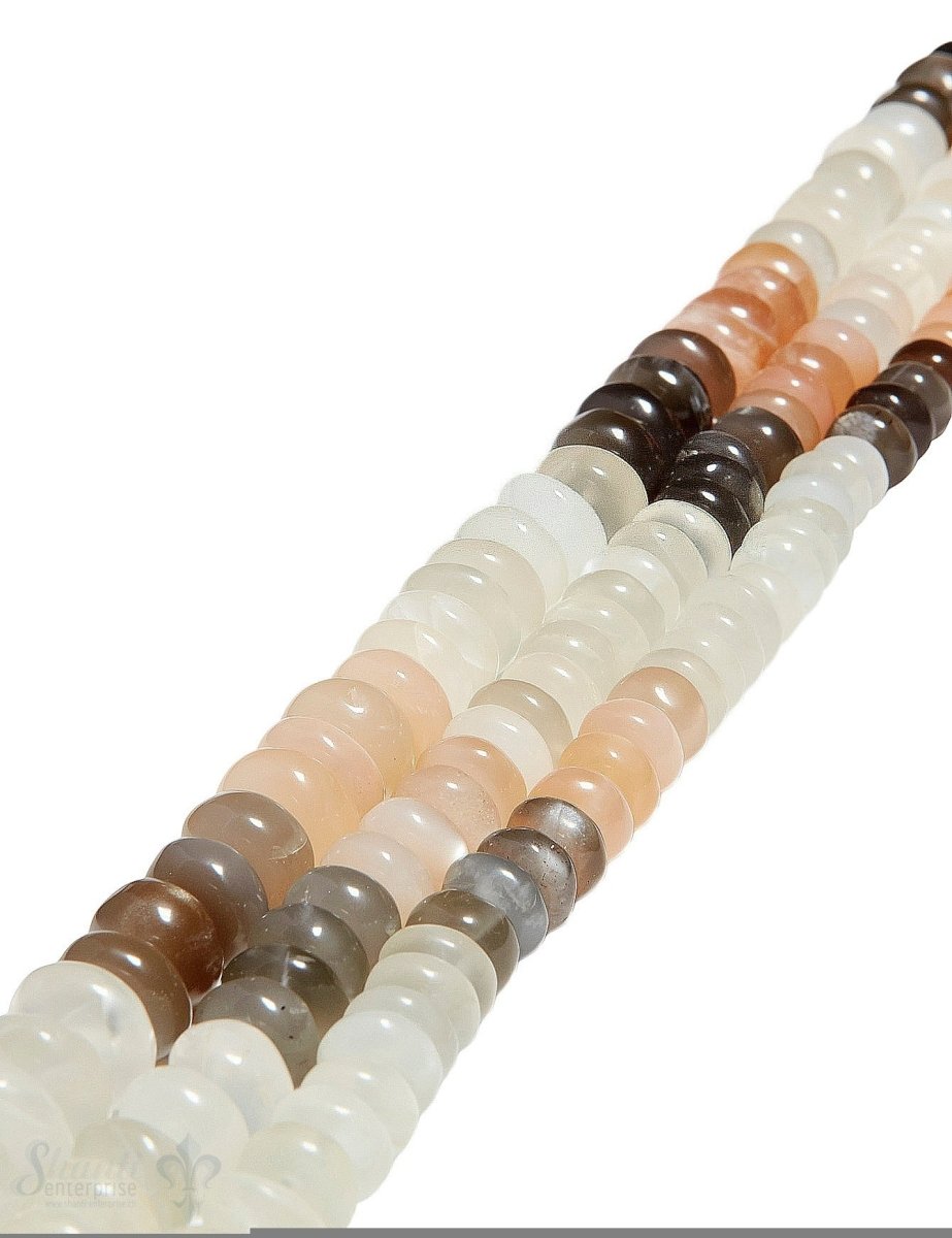 Mondstein Strang multicolor poliert buttons AA blockcolor weiss-peach-grau-braun unregelmässig - Shanti Enterprise AG