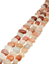 Mondstein Strang multicolor poliert Trommelsteine quer AA beige-apricot-zimt-hellbraun Laufkette unregelmässig