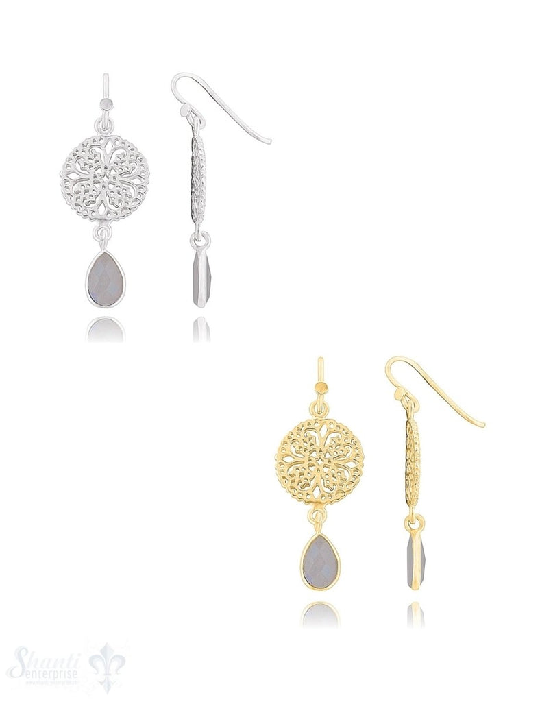 Ohrhänger Silber 925 mit Amulett 30x14mm und facettiert Stein ec - Shanti Enterprise AG