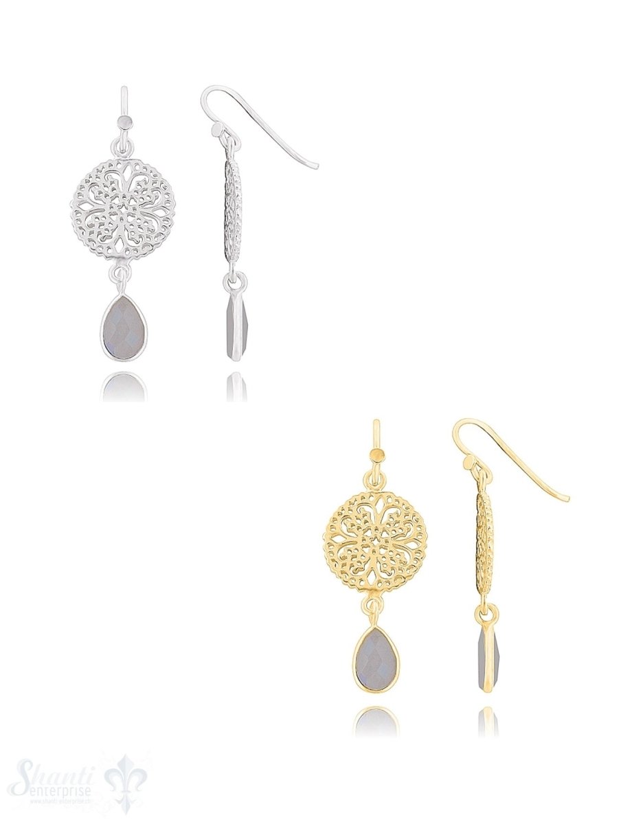 Ohrhänger Silber 925 mit Amulett 30x14mm und facettiert Stein ec - Shanti Enterprise AG