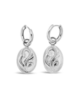 Ohrhänger Silber: Blumenmedaillon mit Creolen oval 17x25  mm