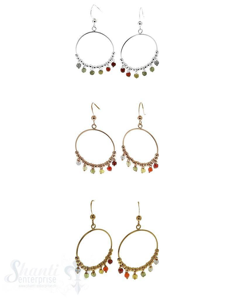 Ohrhänger Silber Creolen Zirkon multicolor mit Silberkügeli aufgereiht 25 mm mit Bügel - Shanti Enterprise AG