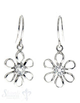 Ohrhänger Silber rhodoniert Blume fein offen mit Zirkonia weiss 11 mm mit Bügel