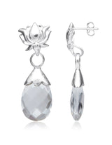 Ohrstecker 13 x 20 mm Tropfen facettiert mit Lotusblume Silber 925