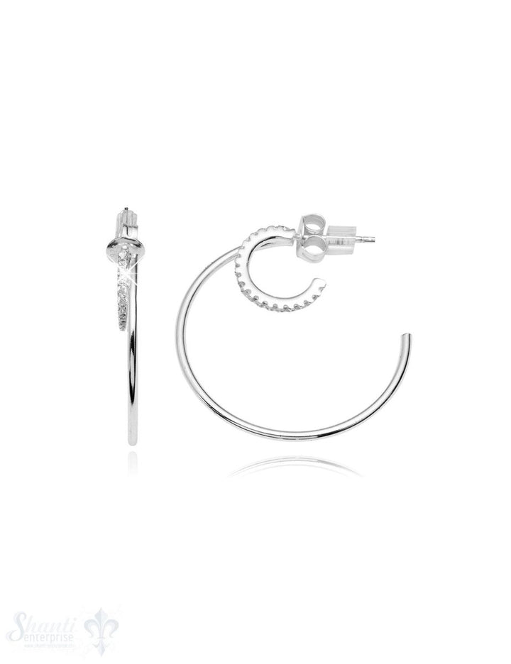 Ohrstecker Creolen Silber hell 28mm offen Zirkonia weisse in Creolen gefasst und eingesetzt - Shanti Enterprise AG