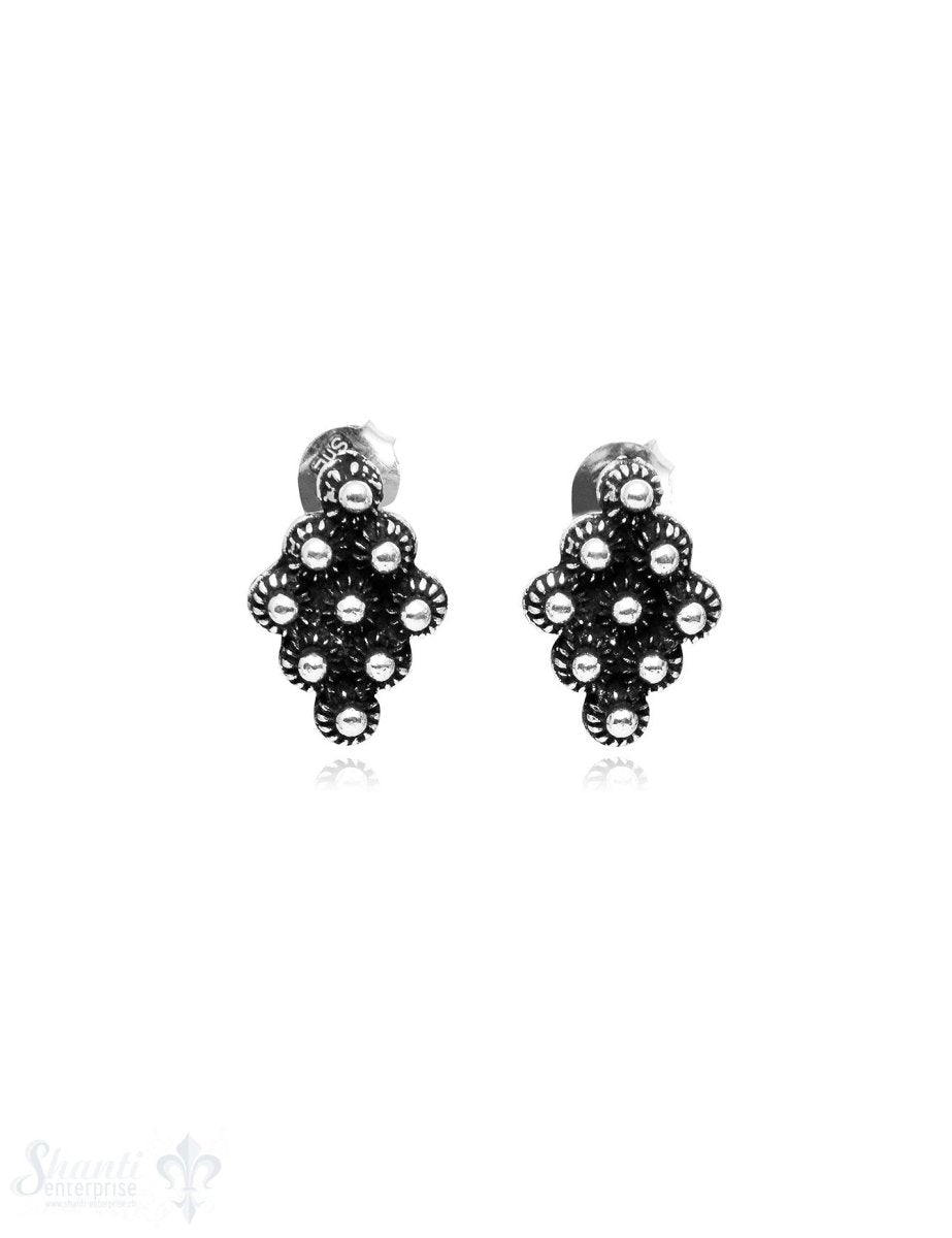 Ohrstecker Silber Rhomubs getupft reich verziert 10x14 mm - Shanti Enterprise AG