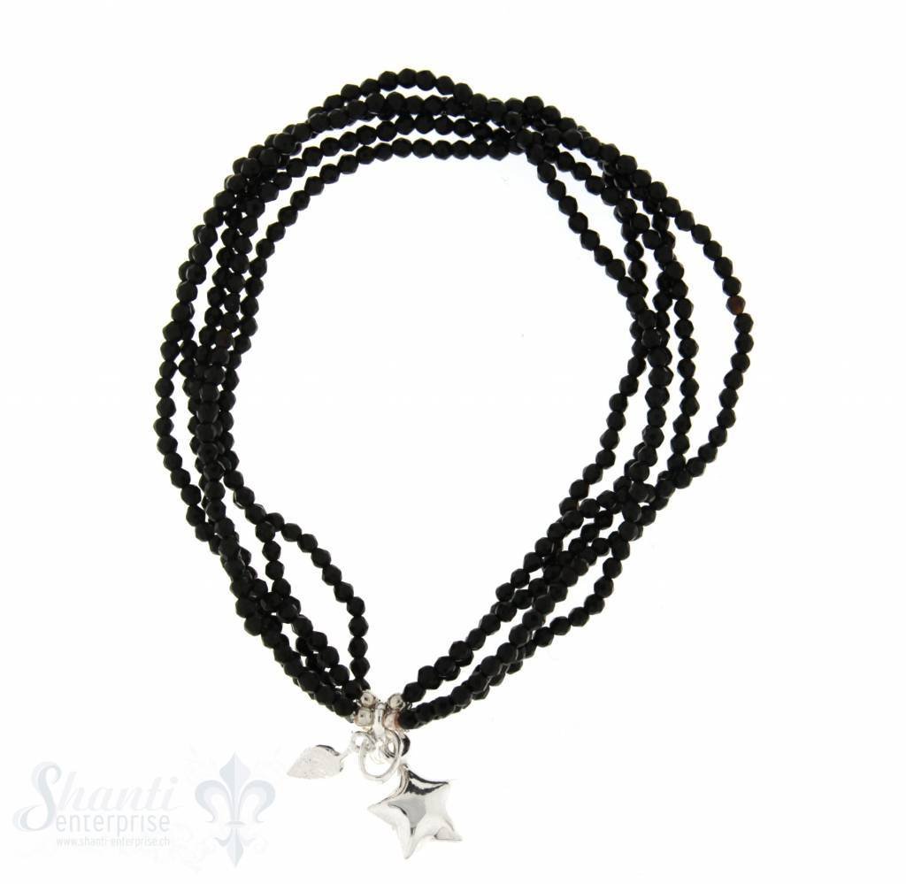 Onyx-Armband facett.2 mm 5-teilig mit Si- Charms 17 cm - Shanti Enterprise AG
