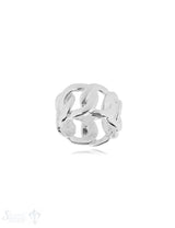 Panzer Silberring 12.5 mm breit flach Struktur offen ganze Schiene poliert Silber 925