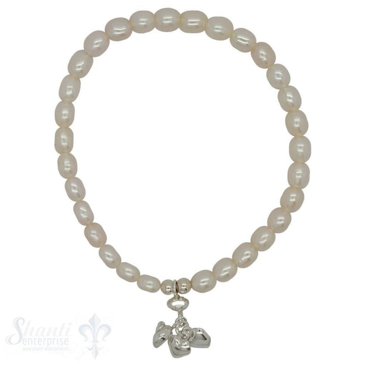 Perlenarmband weiss, oval, Anhägerli mit Herz, Schnecke, Linse mit Gummizug, 19 cm - Shanti Enterprise AG