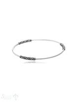 polierter & gemusterter Armreif geschwärzt 2 mm breit innen rund Silber