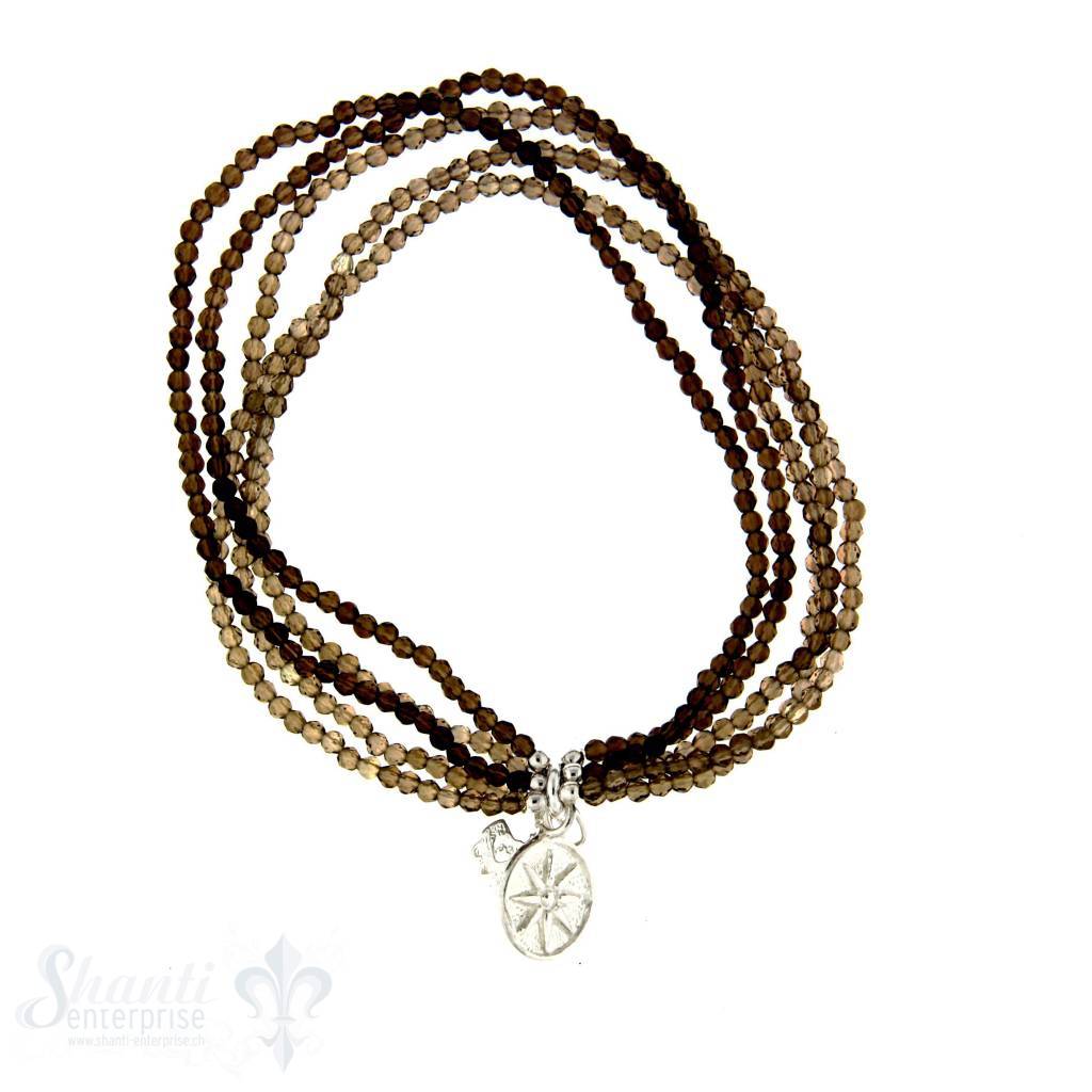 Rauchquarz-Armband facett.2 mm 5-teilig mit Si- Charms 17 cm - Shanti Enterprise AG