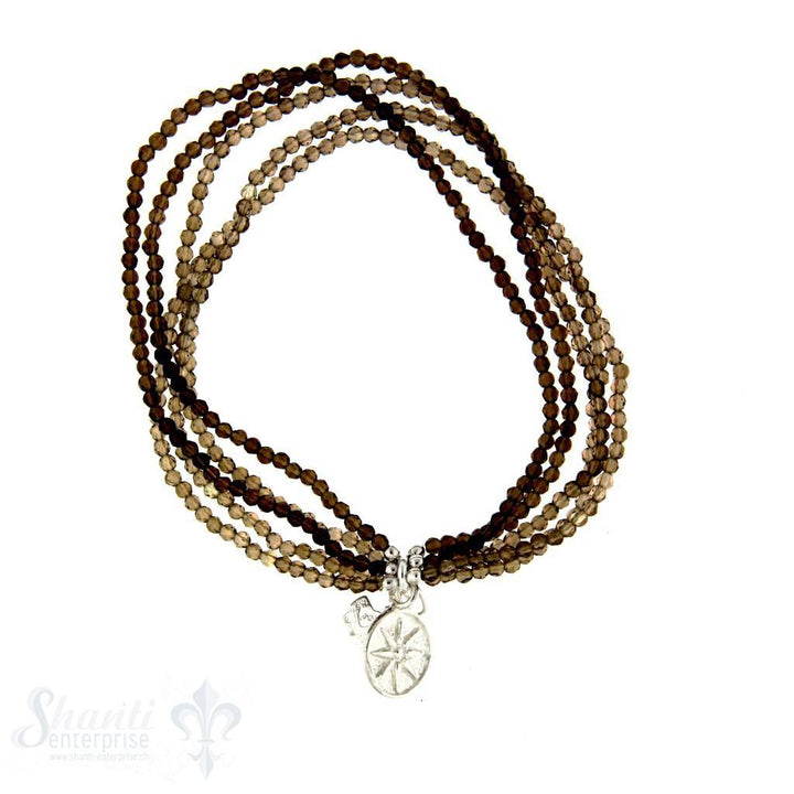 Rauchquarz-Armband facett.2 mm 5-teilig mit Si- Charms 17 cm - Shanti Enterprise AG
