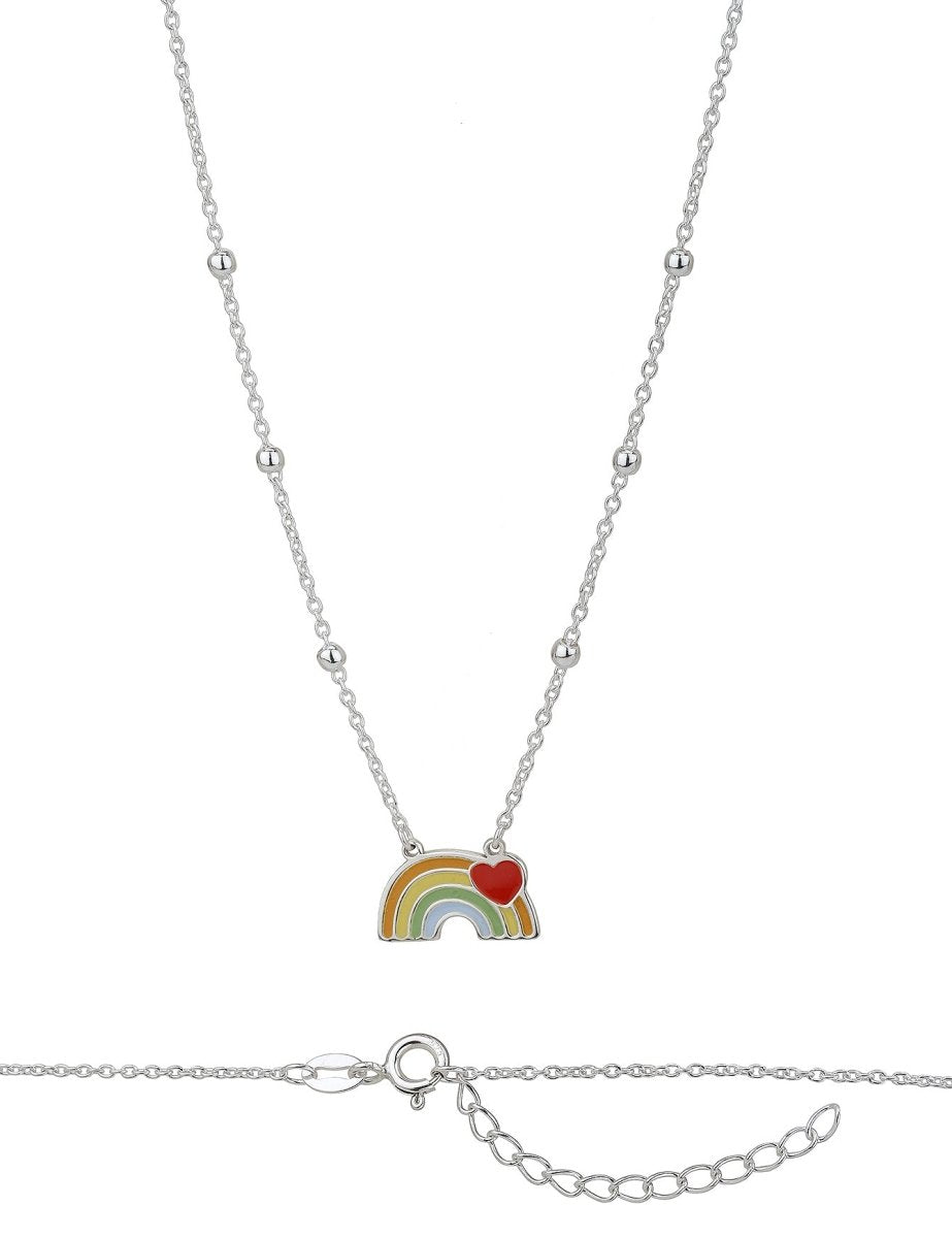 Regenbogen mit Herz Halskette Anker 34-38 cm Kinder Schmuck mit Emaille Regenbogen Farben Grösse verstellbar - Shanti Enterprise AG