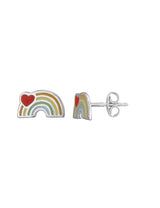 Regenbogen mit Herz Ohrstecker 6x9 mm Kinder Schmuck Emaillle Regenbogen Farben Herz rot