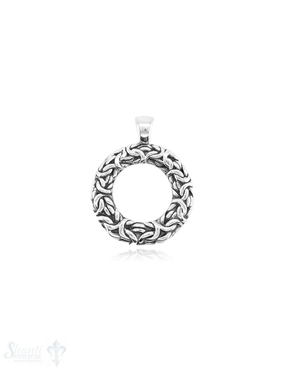 Ring Anhänger 25 mm Silber geschwärzt halbrund Vorderseite geflochten mit V-Öse fix oval 4,5x3mm - Shanti Enterprise AG