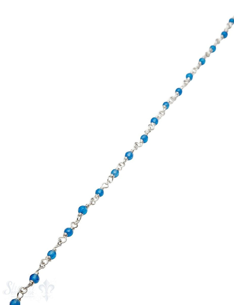 Rosenkranzkette Jade blau gefärbt 3 mm rund facett iert Silber 925 Abschnittlänge wird angepasst per cm - Shanti Enterprise AG