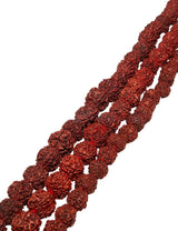 Rudraksha Kette rot-braun Kugeln geknüpft mit rotem Zottel