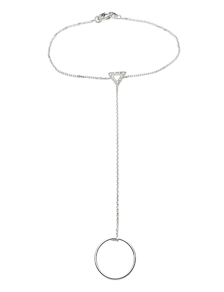 schlichter Ring mit Dreieck Zirkonia Handrücken Ar mband mit Ankerkette 19.5 cm mit Karabiner Silber 925 - Shanti Enterprise AG
