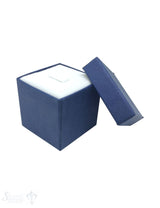 Schmuckbox blau, Stoffauskleidung weiss 3,5x3,5x3,5 cm