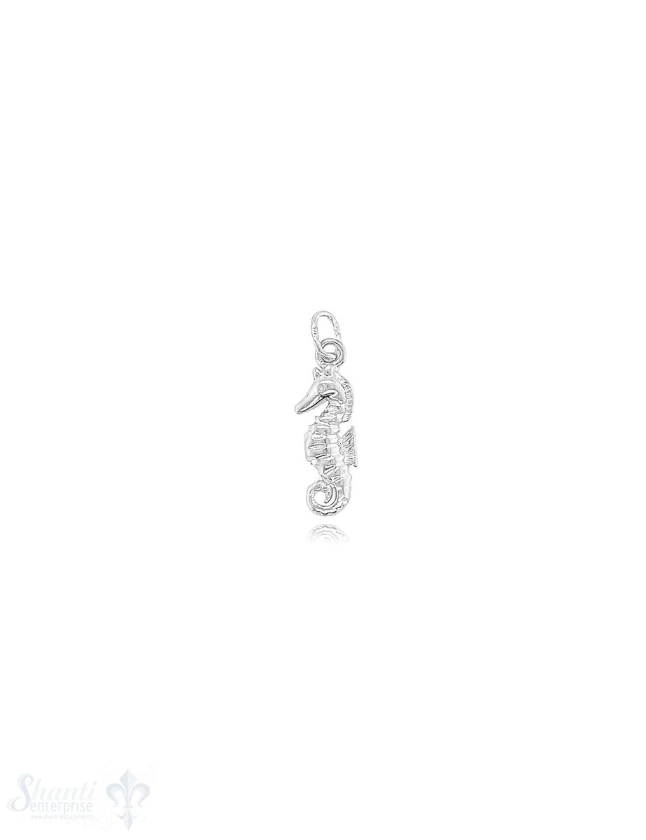 Seepferd Anhänger Silber 18x6 mm aufrecht beidseitig strukturiert - Shanti Enterprise AG