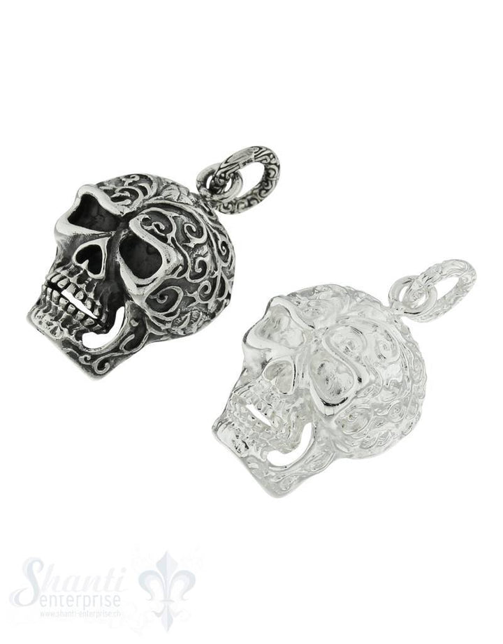 Si-Anhänger: Totenkopf XL verziert mit grosser Öse 13x14 mm, 27x38 mm - Shanti Enterprise AG