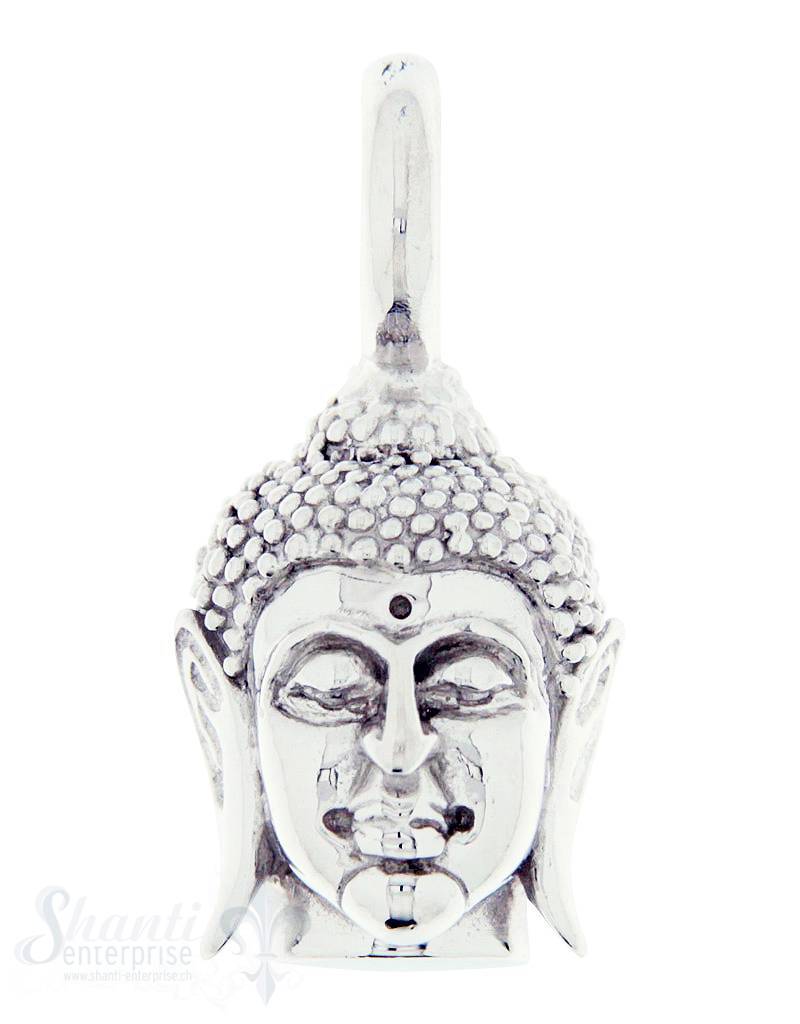 Silber-Anhänger:Buddhakopf mit Oese Haare sandgestrahlt 10x14 mm - Shanti Enterprise AG