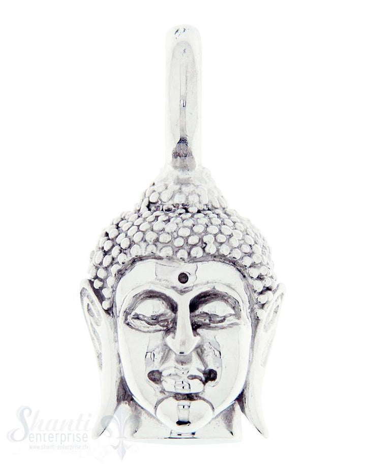 Silber-Anhänger:Buddhakopf mit Oese Haare sandgestrahlt 10x14 mm - Shanti Enterprise AG