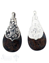 Silber-Anhänger:Tropfen flach klein, Bronzit Kappe Tiere