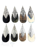 Silber-Anhänger:Tropfen gross Fassung Blatt in Spitz, 70x25 mm