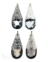 Silber-Anhänger:Tropfen gross Fassung Blumenranken, 65x25 mm