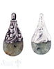 Silber-Anhänger:Tropfen klein, flach, Serpentin m. Hornblende, Farnblatt gebogen, 40x18 mm - Shanti Enterprise AG