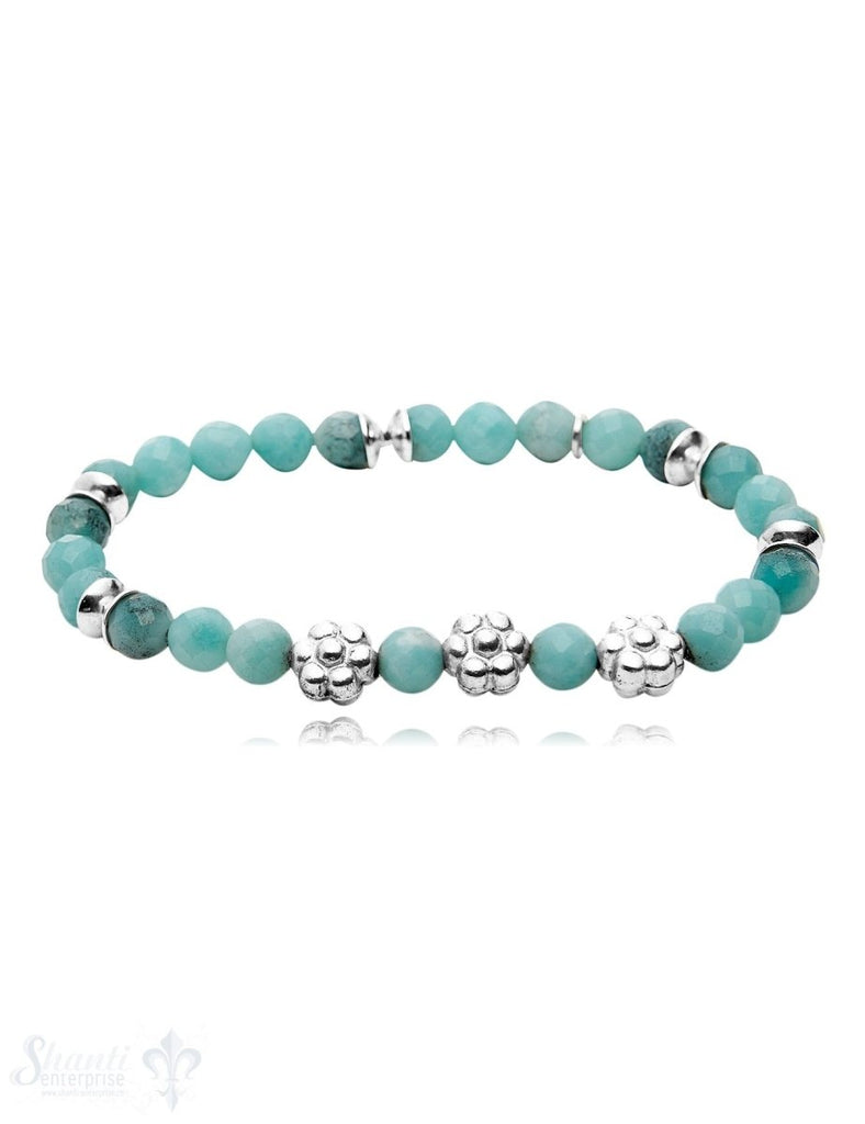 Silber Blumen mit Stein Armband 6 mm Silber facetttiert 18 cm auf Elastik - Shanti Enterprise AG