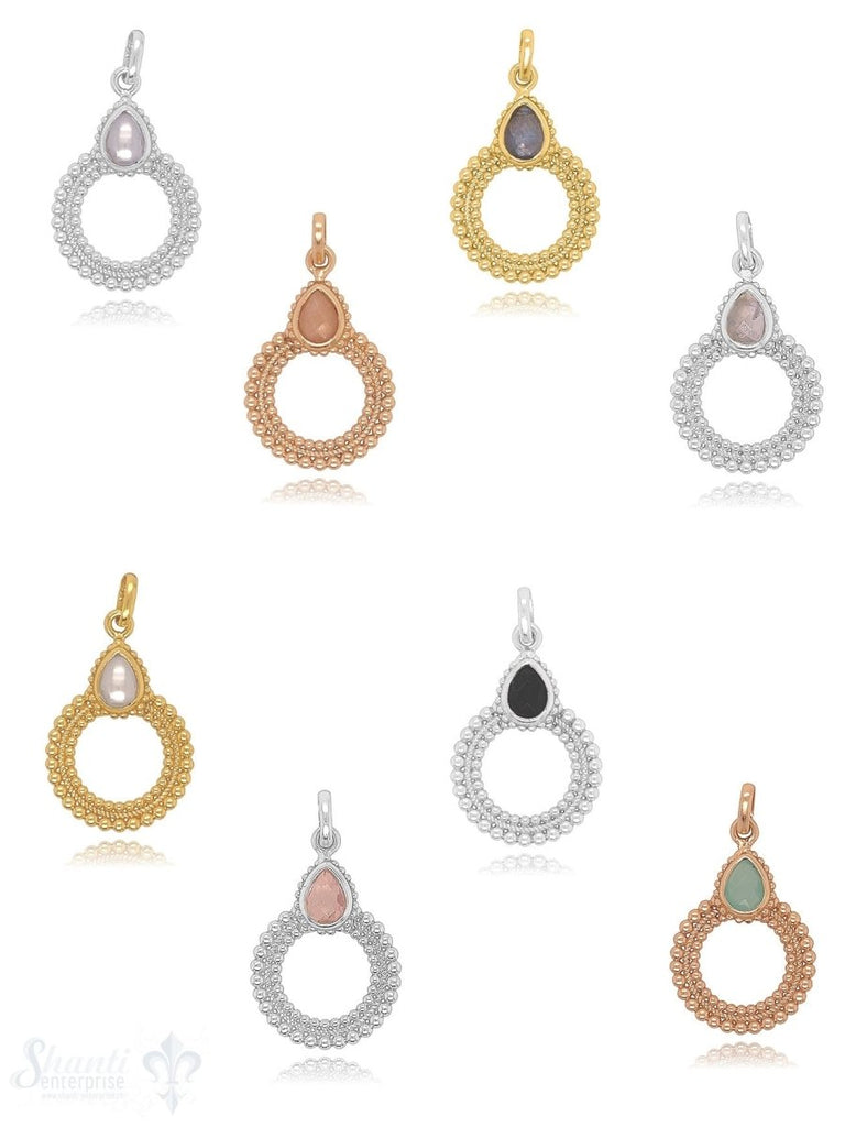 Silberangänger Tropfen 24x19 mm mit Kreis offen verziert getupft Anhänger Stein facettiert 10x8 mm - Shanti Enterprise AG