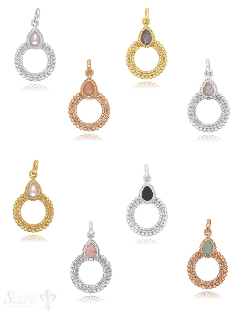 Silberangänger Tropfen 24x19 mm mit Kreis offen verziert getupft Anhänger Stein facettiert 10x8 mm - Shanti Enterprise AG