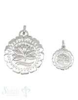 Silberanhänger Amulett mit Lotusblume massiv poliert mit Öse 32 mm