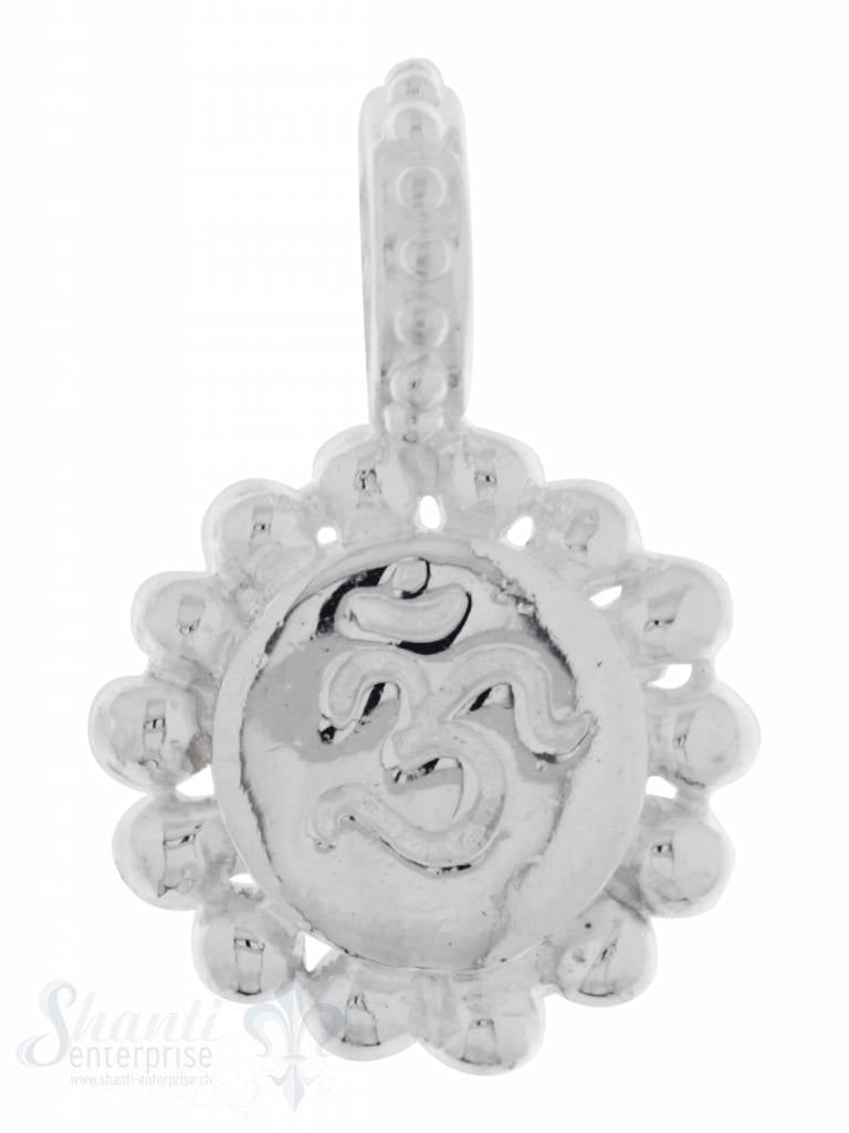 Silberanhänger: Amulett mit Om-Zeichen gepunktet 12 mm mit fixer Öse Dicke: 3.25mm - Shanti Enterprise AG