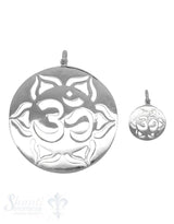Silberanhänger Amulett Om Zeichen mit 6 blättriger Lotusblume mit Öse