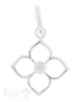 Silberanhänger Blume Rahmen 4 blättrig mit Öse mit Zirkonia in der Mitte 10 mm 2 Stk. / Pack