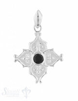 Silberanhänger hell  mit Spinell schwarz und Lilie n 22x22 mm